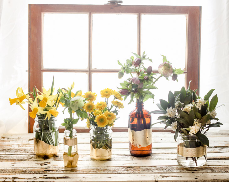 DIY Gold Leaf Bottle Vases